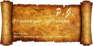Presburger Jávorka névjegykártya